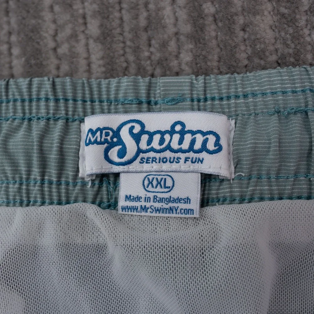 Mr. Swim Board Shorts Mens XXL Blue Textured Drawstring Mesh Lined Trunks